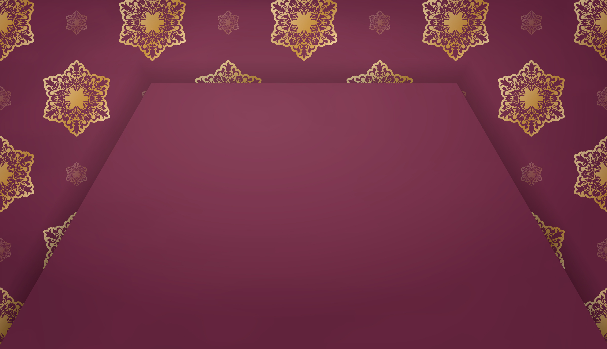Burgundy Background with Vintage Gold Ornaments and Logo Space